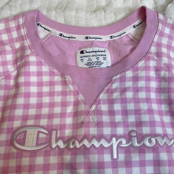 CHAMPION Campus French Terry Crew Pink White Embroidered Extra Large NWOT‎ - Picture 3 of 5